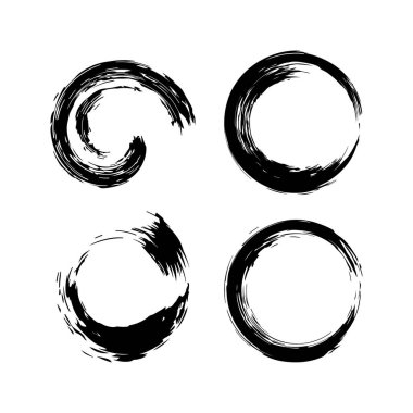 Siyah daire şekli fırça darbeleri seti. Vektör