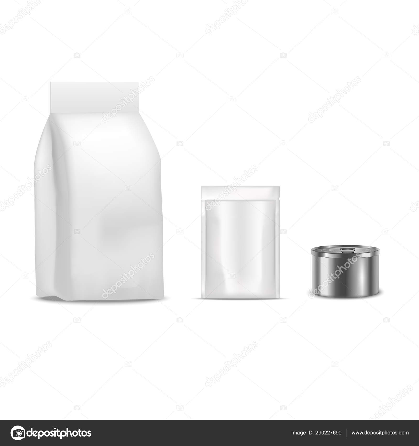 Realistic Detailed 3d Blank Dog Food Pack And Can Template Mockup Set Vector Vector Image By C Bigmouse Vector Stock 290227690