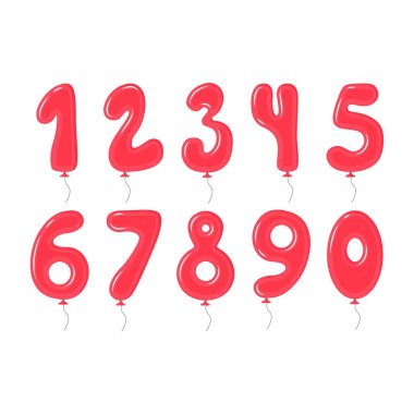 Sayılar Dekorasyon Elemanları Seti ile Kırmızı Balonlar. Vektör