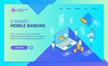 Mobil Banka Ödeme Teknolojisi Kavramı Açılış Web Sayfası Şablon 3d İzometrik Görünüm. Vektör