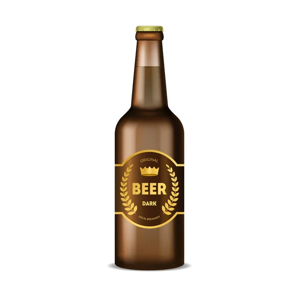 Garrafa de cerveja de vidro escuro 3d detalhada realista. Vetor — Vetor de Stock
