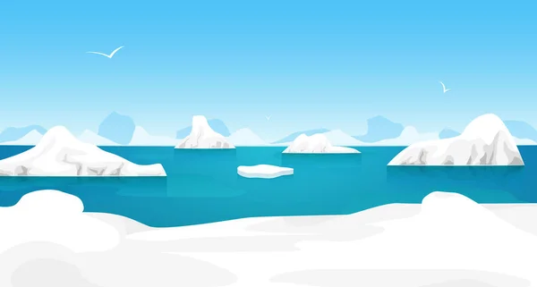 Γελοιογραφία Αρκτικών πάγων τοπίου εξωτερική σκηνή. Διάνυσμα — Διανυσματικό Αρχείο