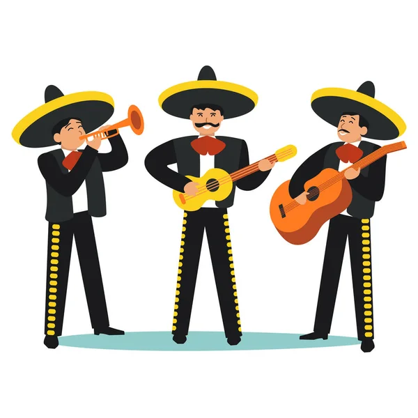 Personajes de dibujos animados Pueblo Mariachi conjunto de bandas. Vector — Vector de stock