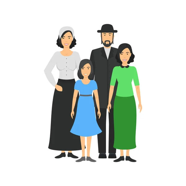 Zeichentrickfiguren Menschen jüdische nationale Familie. Vektor — Stockvektor