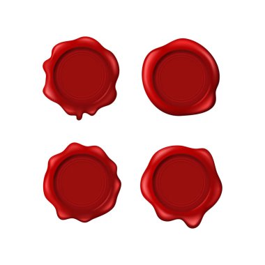 Gerçekçi detaylı 3d eski mühür pul seti balmumu. Vektör