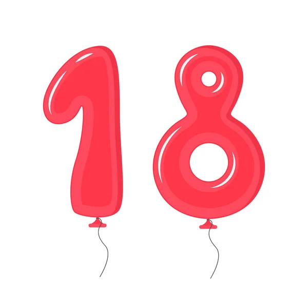 Color Balloons with Numbers Eighteen Decoration Elements Set. Vector — Stock Vector
