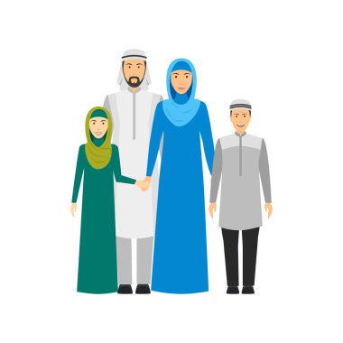Çizgi Film Karakterleri İnsanlar Arap Ulusal Aile. Vektör