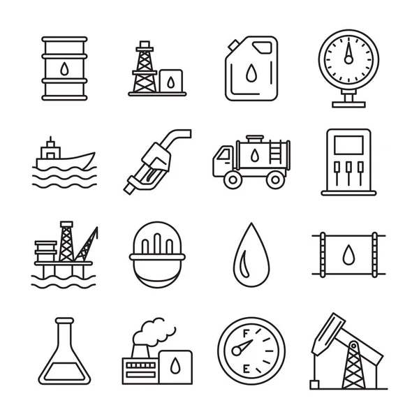 Signo de la industria petrolera Conjunto de iconos de línea delgada negra. Vector — Vector de stock