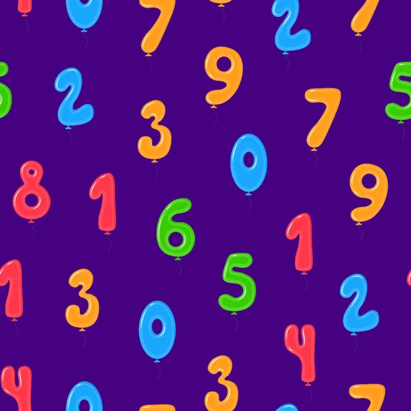 Ballons de couleur avec numéros Éléments de décoration Fond de motif sans couture. Vecteur — Image vectorielle