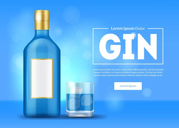 Realistische 3D detaillierte blaue Gin-ad-Konzept-Karte Hintergrund. Vektor — Stockvektor