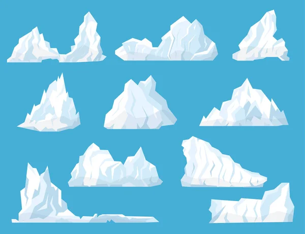Cartoon White Floating Iceberg Icon Set. Vector — Stock Vector