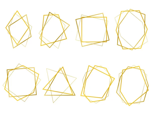 Realistiska 3D detaljerade gyllene polygonala ramar tunn linje set. Vektor — Stock vektor