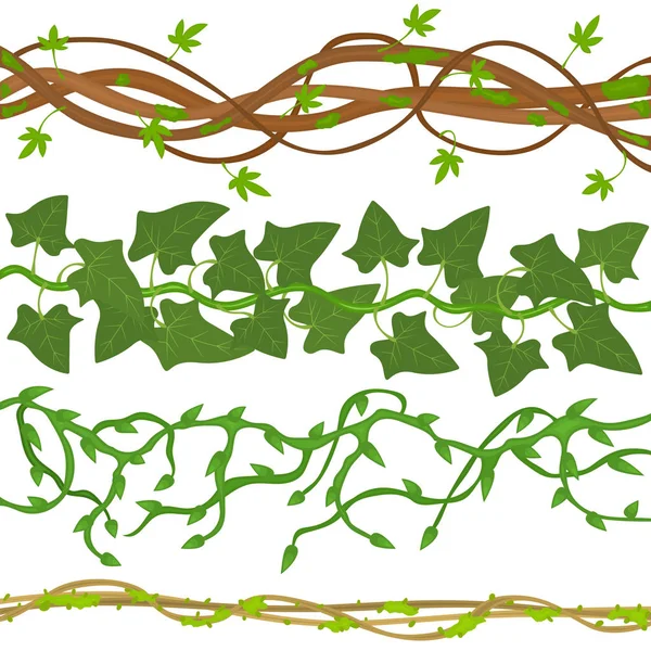 Dibujos Animados Verde Salvaje Lianas Branches Set. Vector — Archivo Imágenes Vectoriales