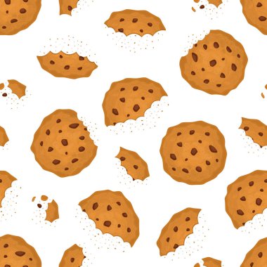 Çikolata Dikişsiz Desen Arka Plan ile Bitten Chip Cookie. Vektör
