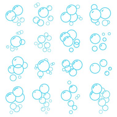 Beyaz Arka Plan üzerinde Mavi İnce Çizgi Simge Seti. Vektör