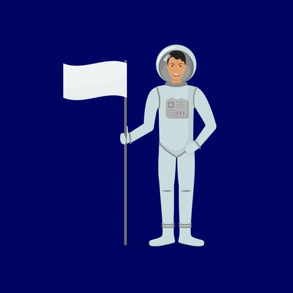 Personaje de dibujos animados Astronauta Persona y bandera concepto del espacio. Vector — Vector de stock
