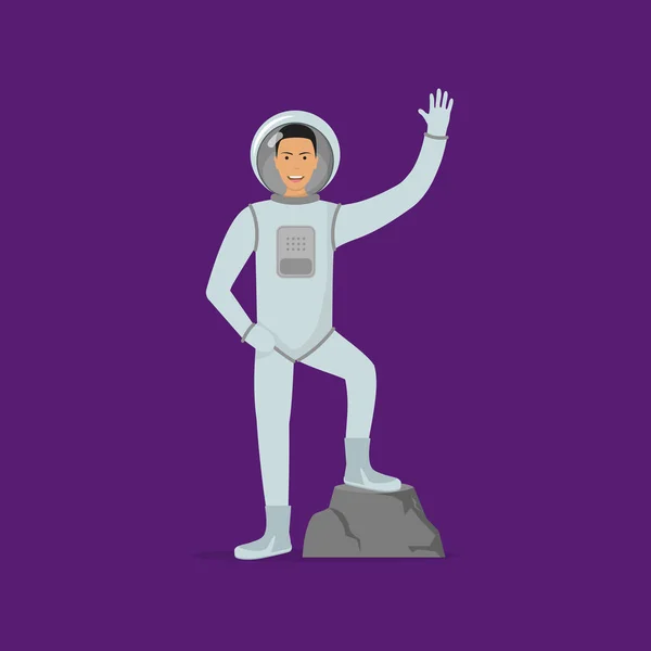 Personaje de dibujos animados Astronauta Persona en Stone Space Concept. Vector — Vector de stock
