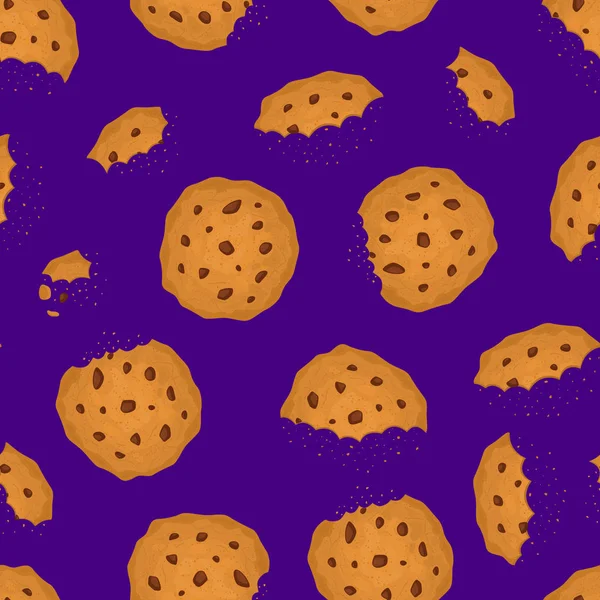Gebissene Chip-Cookie mit Schokolade nahtlose Muster Hintergrund. Vektor — Stockvektor