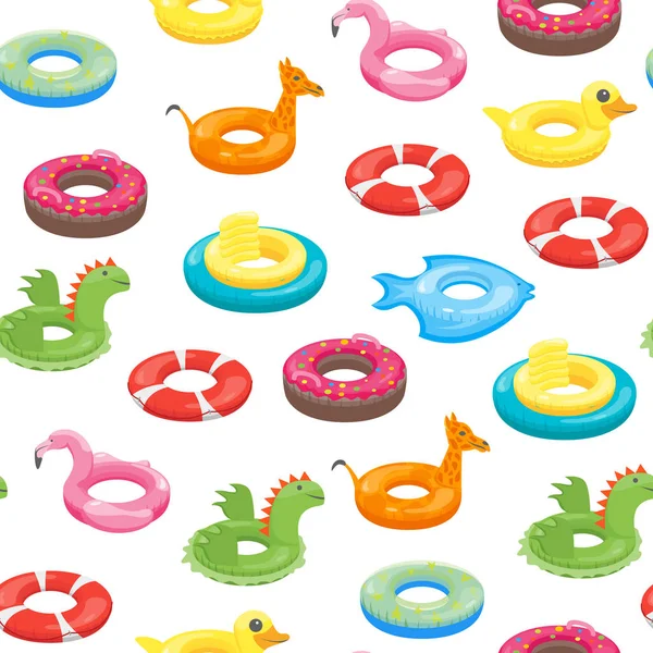 Dessin animé couleur anneau de natation jouet sans couture motif arrière-plan. Vecteur — Image vectorielle