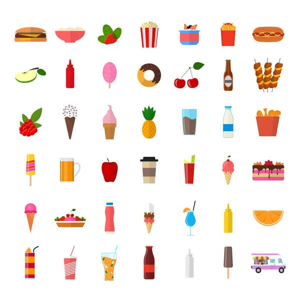 Dibujos animados Color Wagon Track Summer Food Icon Set. Vector — Vector de stock