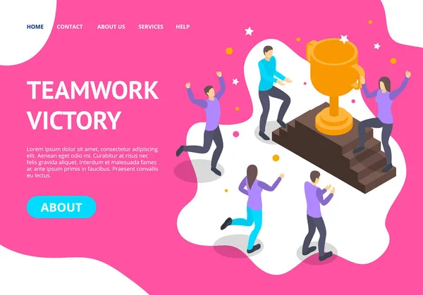 Successo del concetto di lavoro di squadra Landing Web Page Template. Vettore — Vettoriale Stock