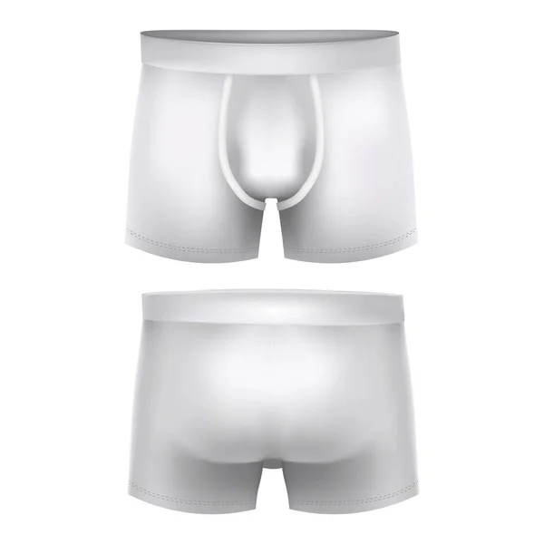 Realista detallado 3d blanco en blanco Boxer Calzoncillos Plantilla conjunto de maquetas. Vector — Vector de stock