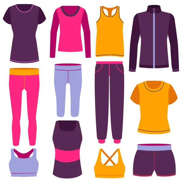 Conjunto de ícones de fitness de roupas de cor de desenhos animados. Vetor — Vetor de Stock
