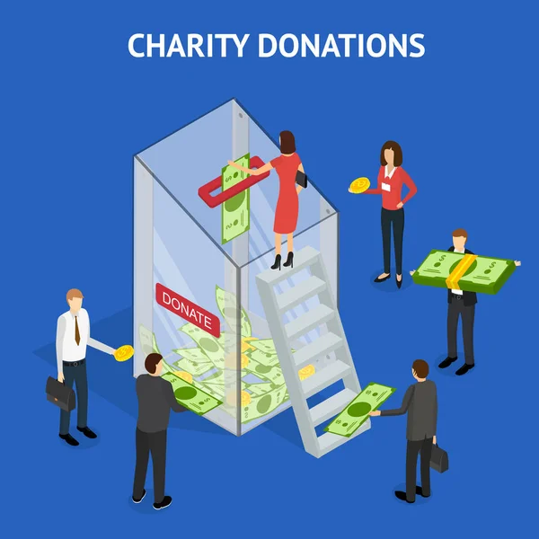 慈善捐赠资金概念3d 等距视图。向量 — 图库矢量图片
