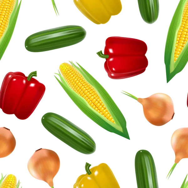 Realistic Detailed 3d Vegetables Seamless Pattern Background. Vector — Stock Vector