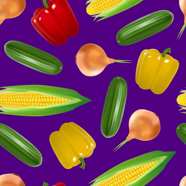Realistic Detailed 3D Vegetables Seamless Pattern Background. Вектор — стоковый вектор