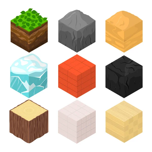 Mina cubos signos 3d icono conjunto de vista isométrica. Vector — Archivo Imágenes Vectoriales