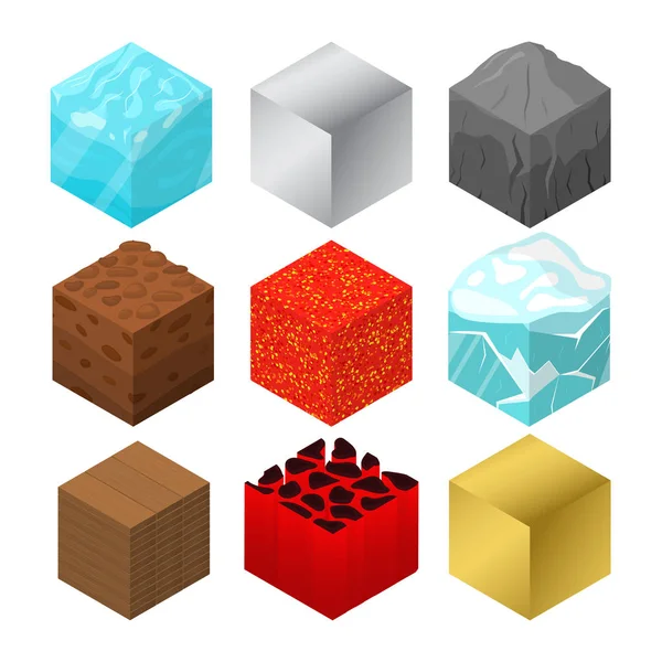 Mina cubos signos 3d icono conjunto de vista isométrica. Vector — Archivo Imágenes Vectoriales