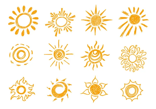 Žlutá ruka nakreslený křída Slunce symbol nastavení ikon. Vektorové — Stockový vektor
