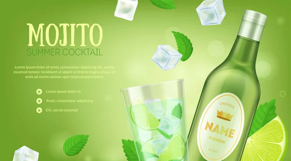 Mojito Summer Cocktail Ad Concept Card Background. Vector — Vector de stock