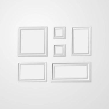 Gerçekçi detaylı 3d beyaz boş fotoğraf çerçeveleri şablon Mockup kümesi. Vektör