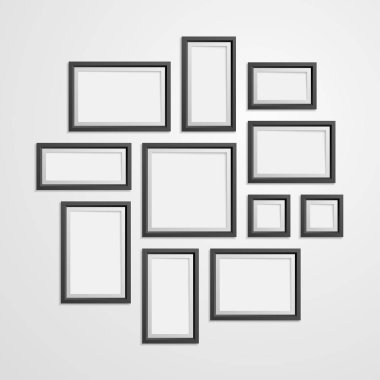Gerçekçi Detaylı 3d Siyah Boş Fotoğraf Çerçeveleri Şablon Mockup Set. Vektör