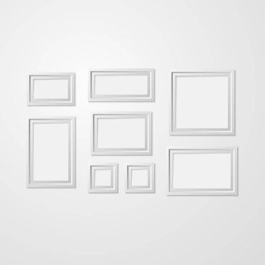Gerçekçi detaylı 3d beyaz boş fotoğraf çerçeveleri şablon Mockup kümesi. Vektör