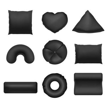 Gerçekçi Detaylı 3d Siyah Boş Yastıklar Şablon Mockup Set. Vektör