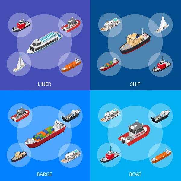 Comercial Sea Ships Sinais 3d Banner Set Isométrico View. Vetor —  Vetores de Stock