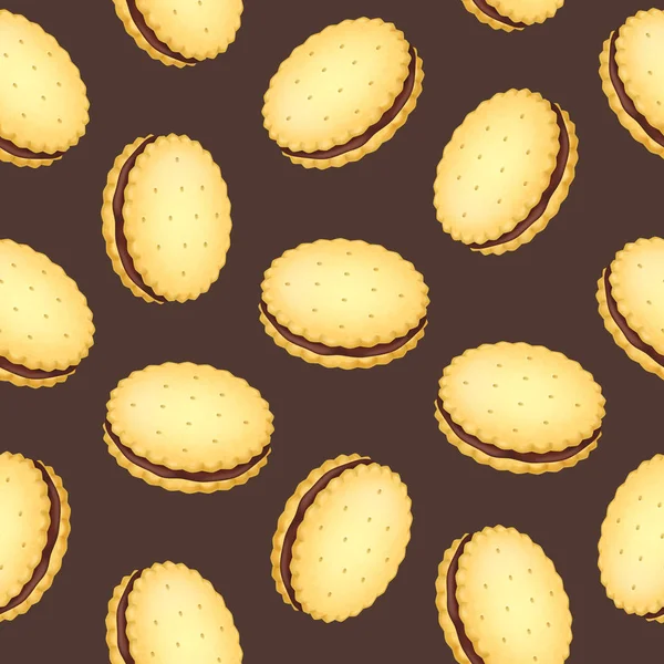 Realistic Detailed 3d Biscuits Cookies or Sandwich Biscuit Seamless Pattern Background. Vector — Stock Vector