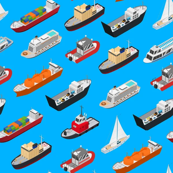 Ticari Deniz Gemileri İşaretler 3d Dikişsiz Desen Arka Plan İzometrik Görünüm. Vektör