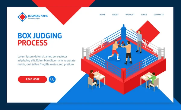 Boxing Ring for Fight Sport Competition Concept Landing Web Page Template 3d Vista isometrica. Vettore — Vettoriale Stock