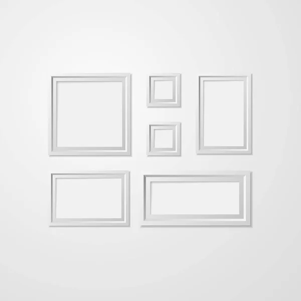 Realista detallado 3d blanco blanco foto marcos plantilla conjunto de maquetas. Vector — Vector de stock