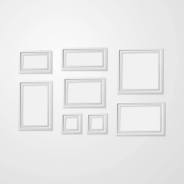 Realistic Detailed 3d White Blank Photo Frames Template Mockup Set. Vector — Stock Vector