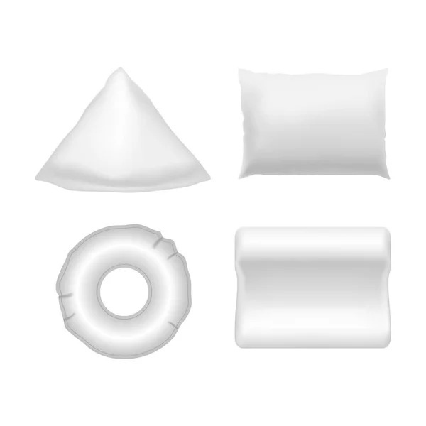 Realistico dettagliato 3d bianco vuoto cuscini modello Mockup Set. Vettore — Vettoriale Stock