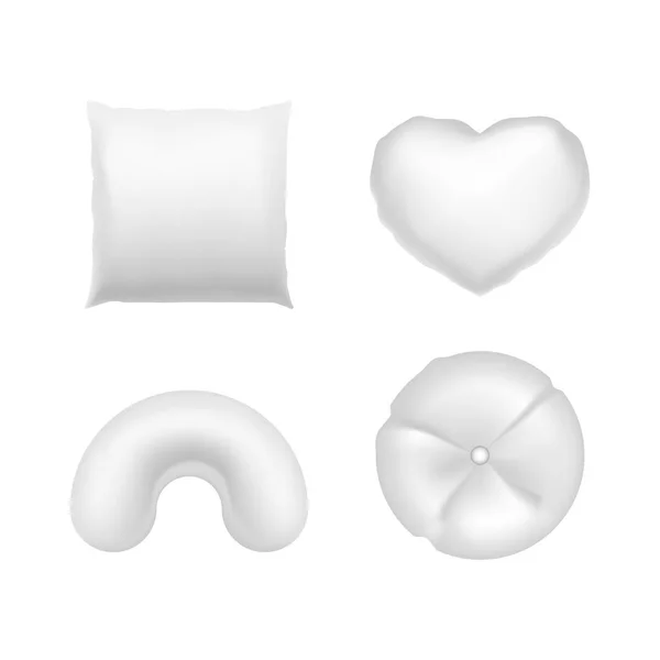 Realista detallado 3d blanco en blanco almohadas plantilla conjunto de maquetas. Vector — Vector de stock