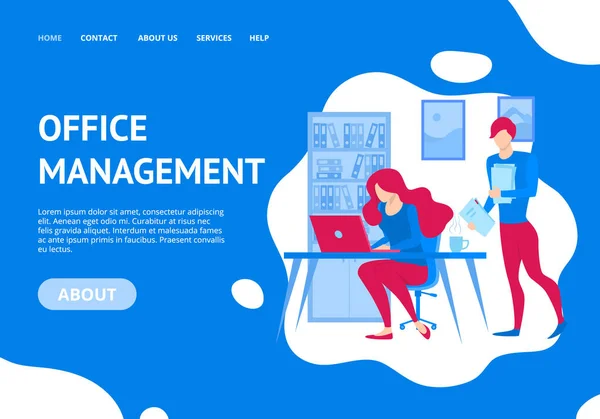 Plantilla de landing page de Office Management Concept. Vector — Vector de stock