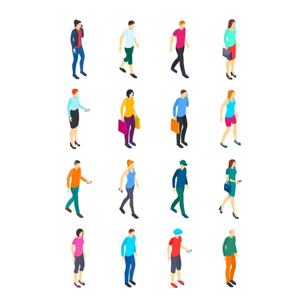 Personajes Gente 3d Icono Set Isométrico Vista. Vector — Vector de stock