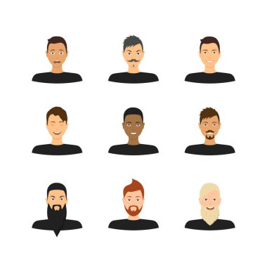 Cartoon Man Yüz İşaretleri Simge Seti. Vektör