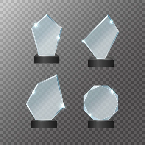 Conjunto de troféus de copo de vidro 3d detalhados realista. Vetor —  Vetores de Stock